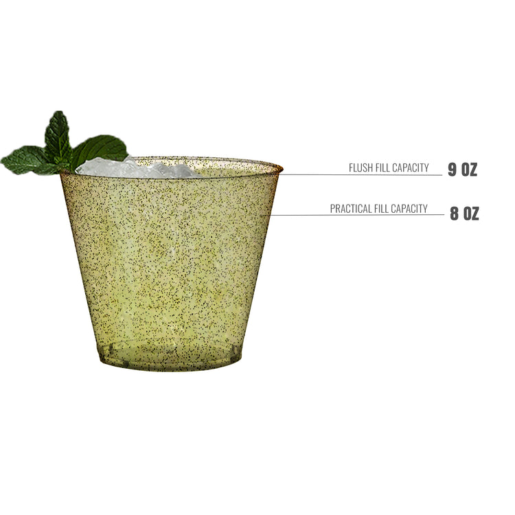 9 oz. Clear with Gold Glitter Round Plastic Party Cups (240 Cups Per Case)