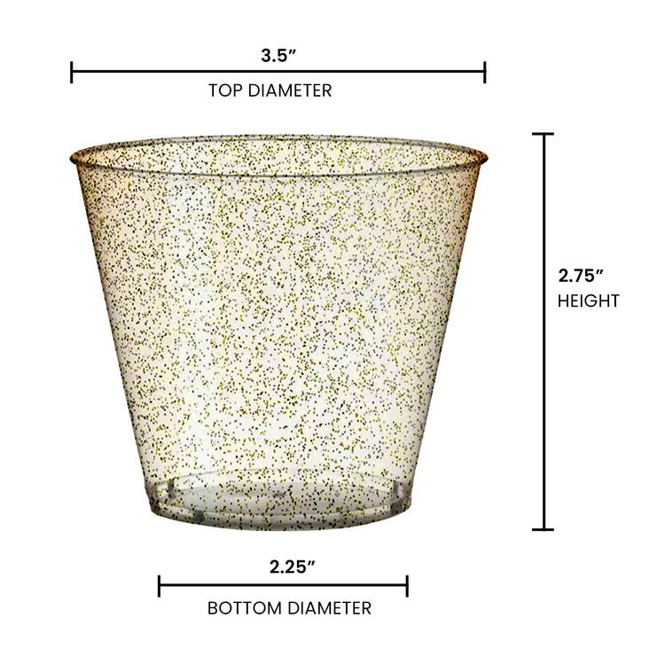 9 oz. Clear with Gold Glitter Round Plastic Party Cups (240 Cups Per Case)
