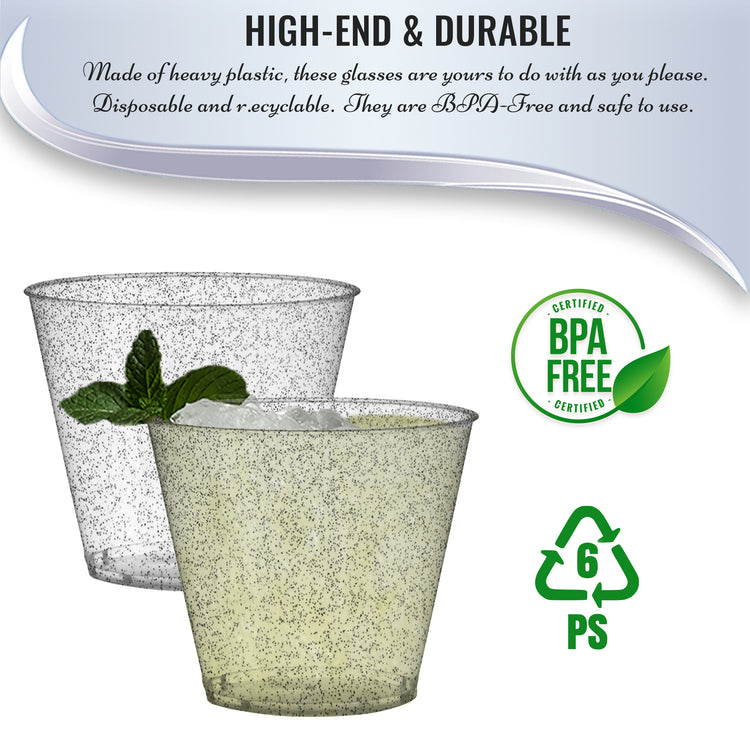 9 oz. Clear with Silver Glitter Round Plastic Party Cups (240 Cups Per Case)