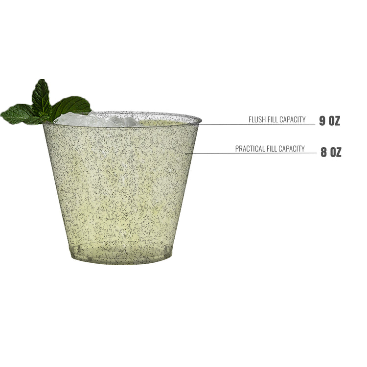 9 oz. Clear with Silver Glitter Round Plastic Party Cups (240 Cups Per Case)
