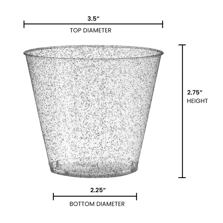 9 oz. Clear with Silver Glitter Round Plastic Party Cups (240 Cups Per Case)