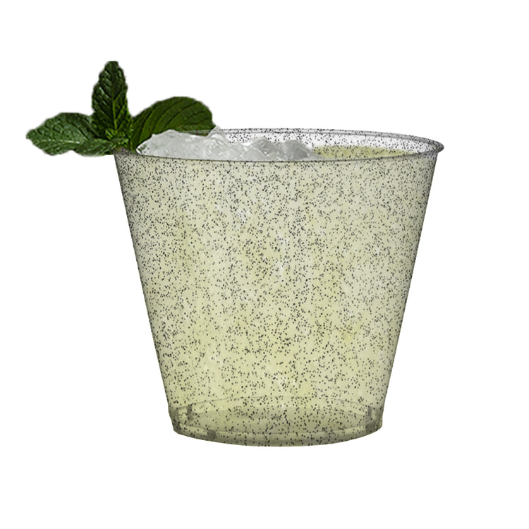 9 oz. Clear with Silver Glitter Round Plastic Party Cups (240 Cups Per Case)
