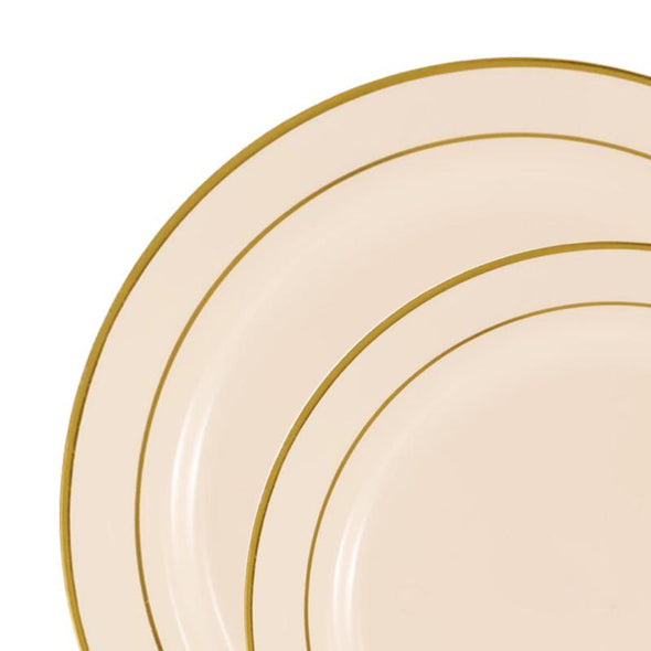 Ivory with Gold Edge Rim Plastic Dinnerware Value Set of 10.25" Dinner Plates & 7.5" Salad Plates