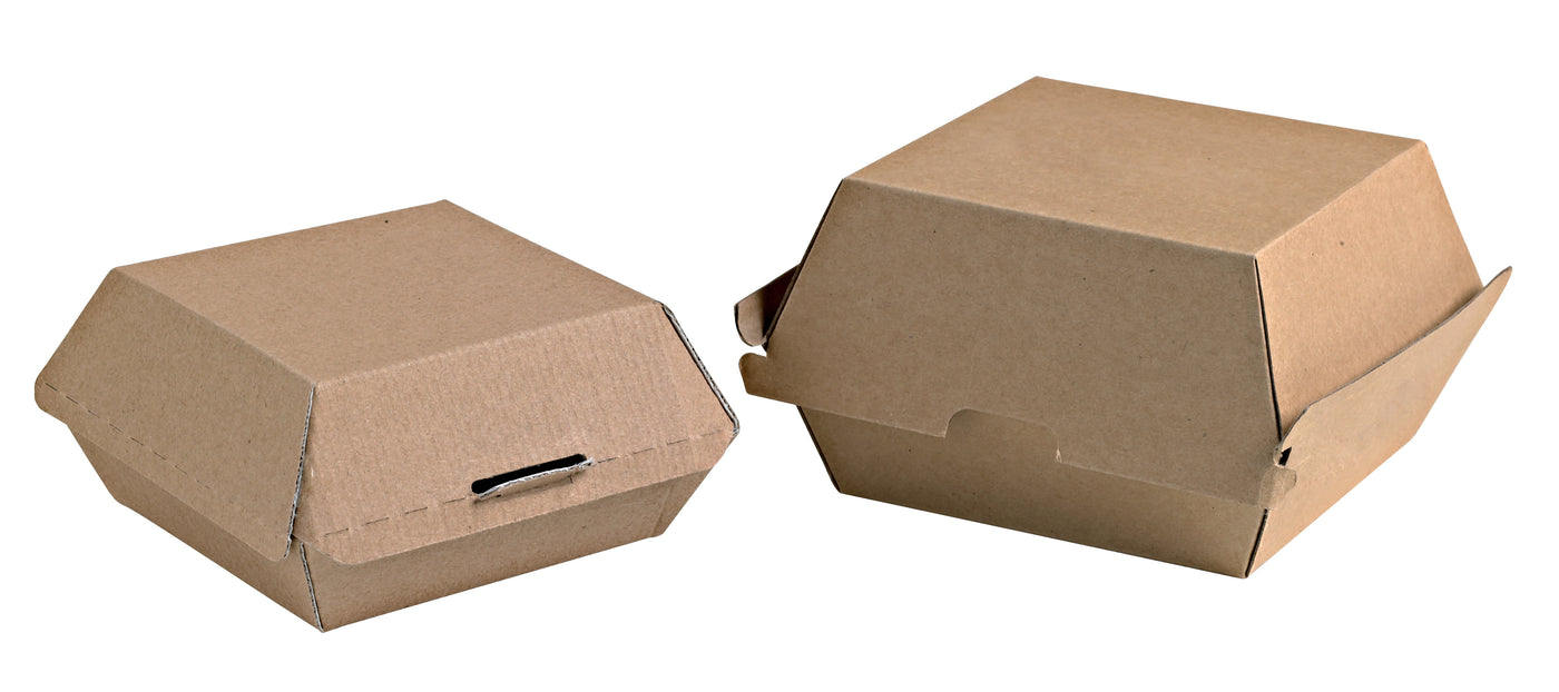 Kraft Corrugated Hamburger Clamshell Take Out Box - L:5.7 X W:5 X H:3.25in 500 Pcs/Cs