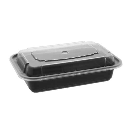 Pactiv NC8168B 16 oz. Microwaveable Rectangle Takeout Container and Lid Combo, Black Base/Clear Lid, 150 ct. - Paper Supplies Plus