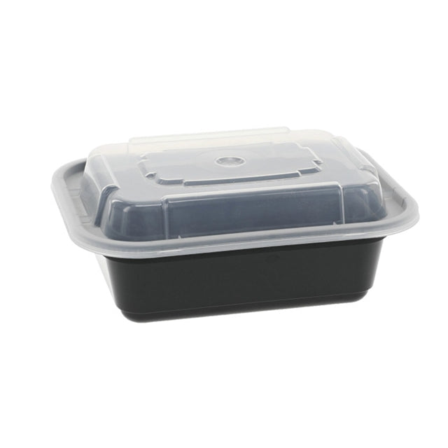 Pactiv NC818B 12 oz. Microwaveable Rectangle Takeout Container and Lid Combo, Black Base/Clear Lid, 150 ct. - Paper Supplies Plus