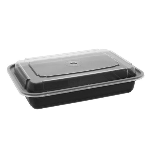 Pactiv NC868B 28 oz. Microwaveable Rectangle Takeout Container and Lid Combo, Black Base/Clear Lid, 150 ct. - Paper Supplies Plus