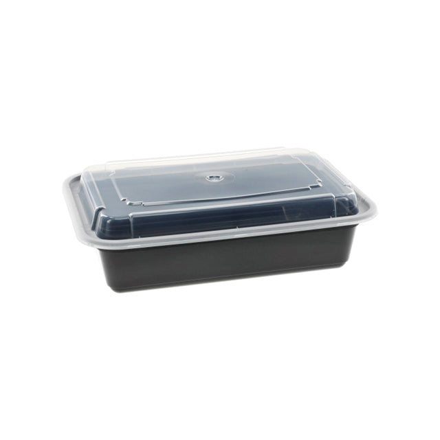 28 oz. Rectangular To-Go Combo Container, Black with Clear Lid