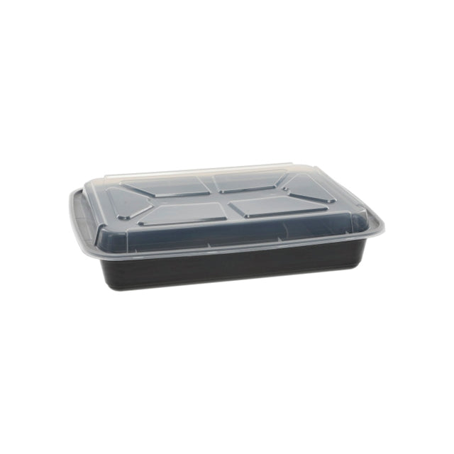 1100 ML Black Two Compartment Rectangle Container with Clear Lid - 6x9  (150 / case) - Seattle Restaurant Supply