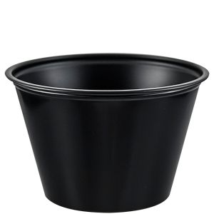 Dart 4 oz Plastic Soufflé Cup - Black (2,500/CS) - Paper Supplies Plus