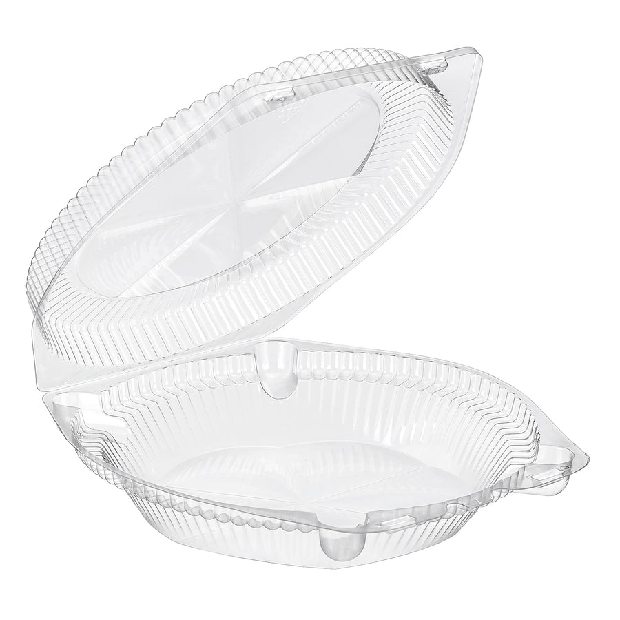 SLP109 clear hinged 9-inch pie container, round clamshell with barlock closure, 200 per case
