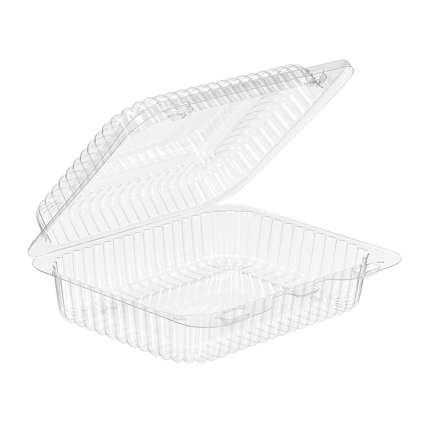 SLP26 clear hinged 2-eclair tray, 34oz rectangular clamshell with barlock, 300 per case