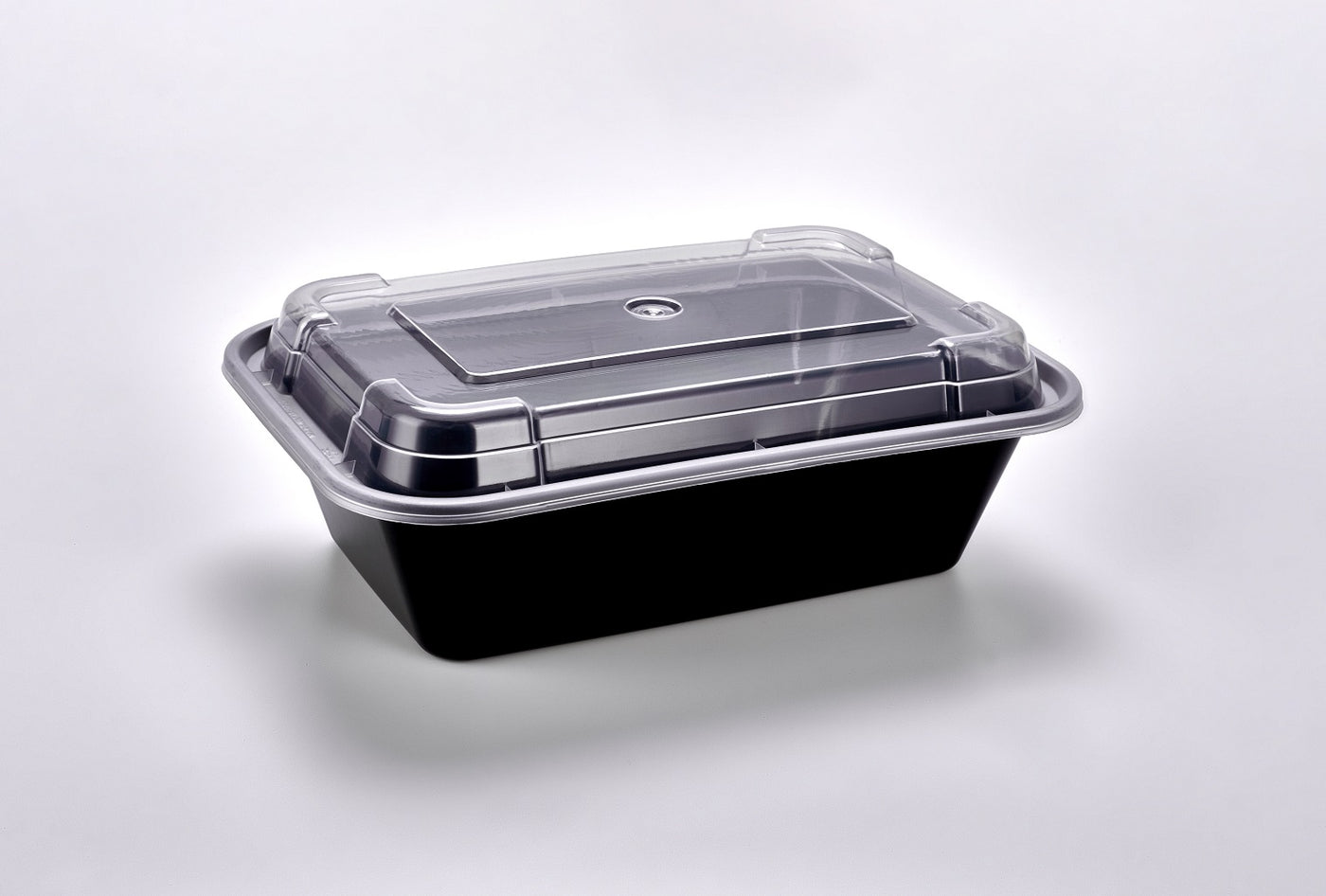 Sunrise Brands SR-838B - 24 oz. Microwaveable Rectangular Container and Lid Combo, Black Base/Clear Lid, 150 ct.