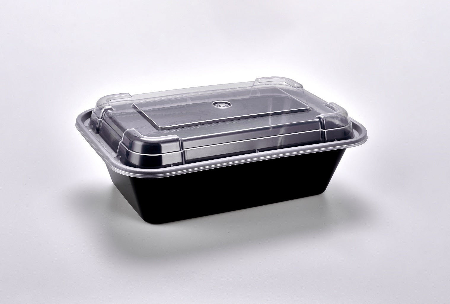 Sunrise Brands SR-838B - 24 oz. Microwaveable Rectangular Container and Lid Combo, Black Base/Clear Lid, 150 ct.