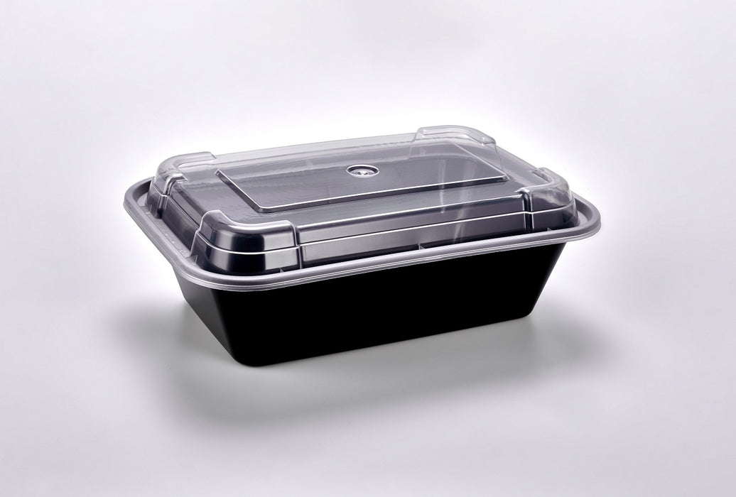 24 oz Rectangular to Go Containers with Lids Black 150 Set