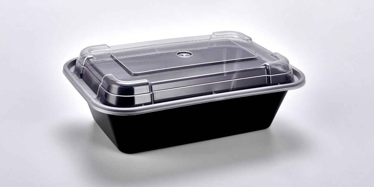 24 oz. Rectangular Black Containers and Lids, Case of 150 or Pallet (40  Cases)