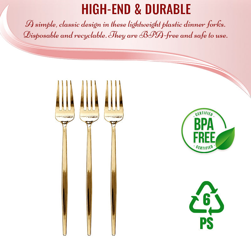 Shiny Gold Moderno Disposable Plastic Dinner Forks  (300 Per Case)