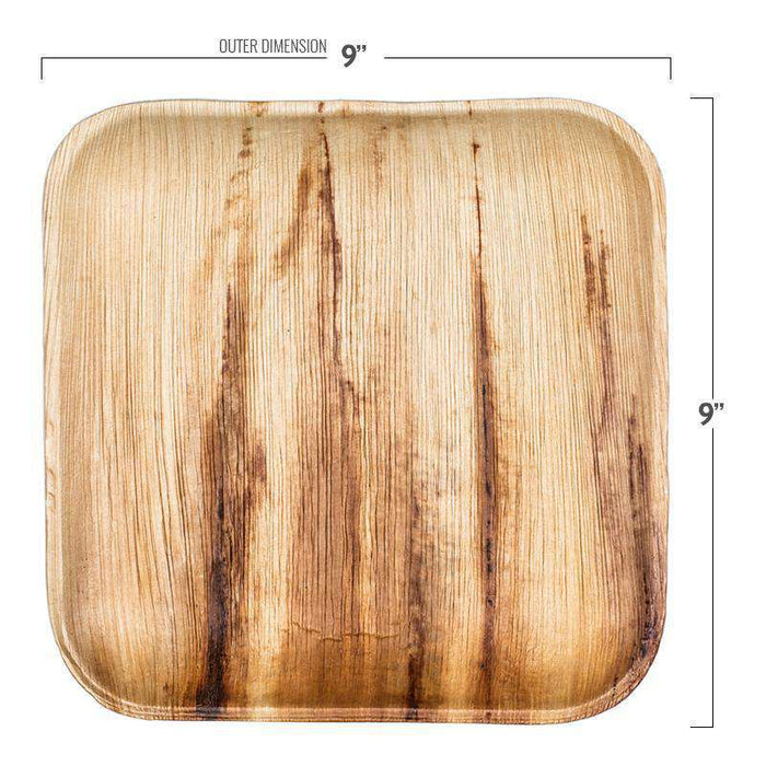 9" Square Palm Leaf Disposable Eco-Friendly Buffet Plates (100 Plates)