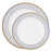 White with Blue and Gold Chord Rim Plastic Dinnerware Value Set of 10.25" Dinner Plates & 7.5" Salad Plates