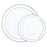 White with Silver Edge Rim Plastic Dinnerware Value Set of (10.25" Dinner Plates & 7.5" Salad Plates)