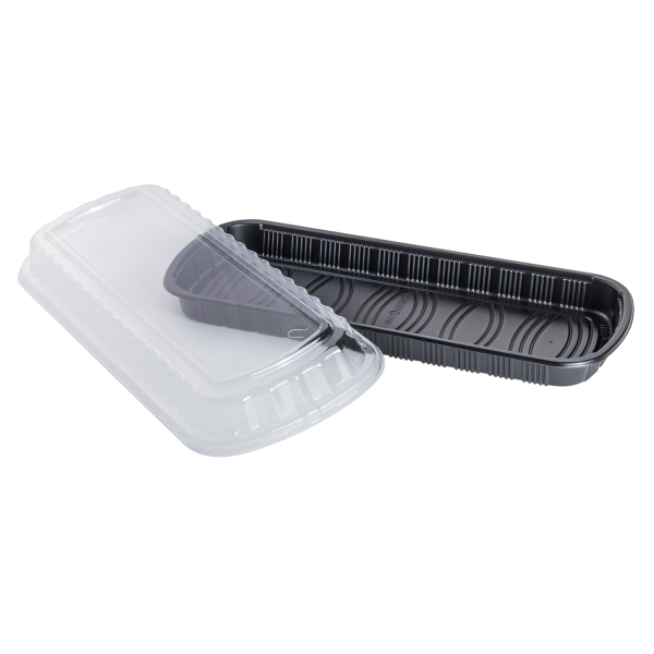 Karat Full Slab Black PP Plastic Rib Container with Clear OPS lid - 100 ct
