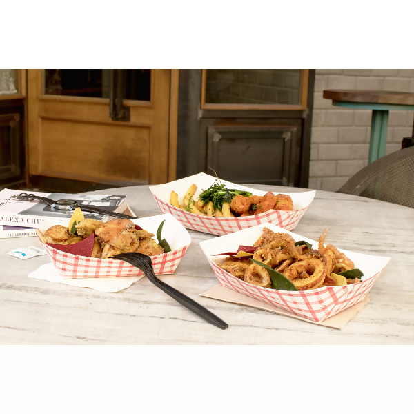 3.0 lb Food Tray - Shepherd's Check (Red) - 500 Trays Per Case