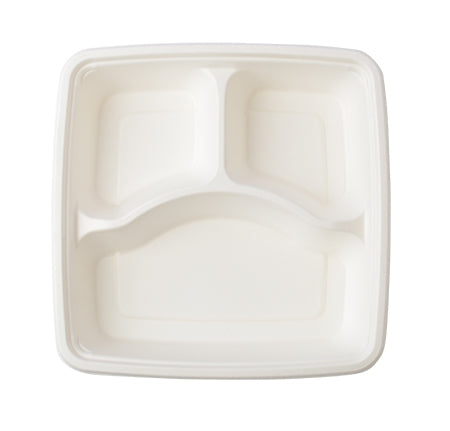 9" SQUARE 3 SECTION BAGASSE TRAY (200 PER CASE)