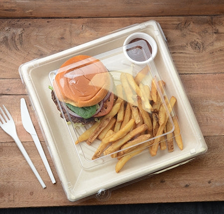 C-Vented Lid For 10.25" Compostable Square Tray - 1.2" (200/Case)