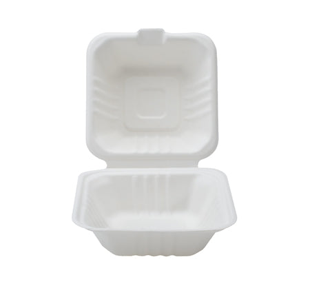 6" X 6" X 3.1" COMPOSTABLE HINGED CONTAINER (500/CS) - Paper Supplies Plus