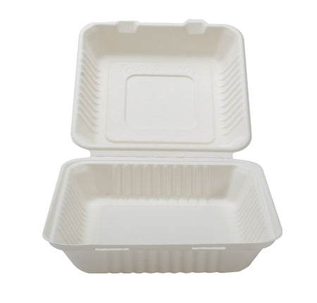 9" X 9" X 3.1" COMPOSTABLE HINGED CONTAINER - DEEP (200/CS) - Paper Supplies Plus