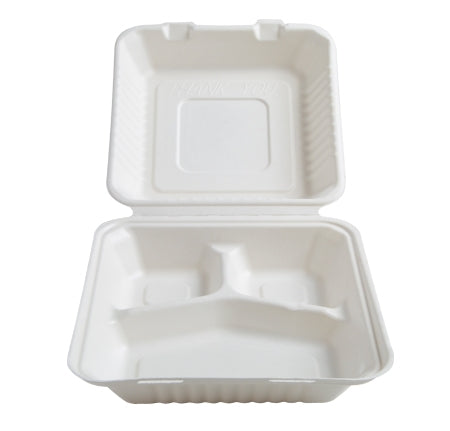 8" X 8" X 3.1" - 3 SECTION HINGED CONTAINER - DEEP (200/CS) - Paper Supplies Plus