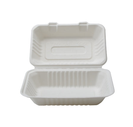 9" X 6" X 3.1" COMPOSTABLE RECTANGULAR HINGED CONTAINER - DEEP (250/CS) - Paper Supplies Plus