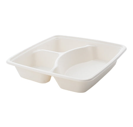 9" SQUARE 3 SECTION BAGASSE TRAY (200 PER CASE)