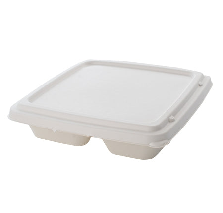 9" SQUARE 3 SECTION BAGASSE TRAY (200 PER CASE)