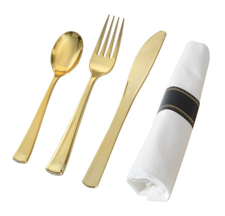 Napkin Roll - With Gold Fork, Knife, Spoon (70 Sets Per Case)
