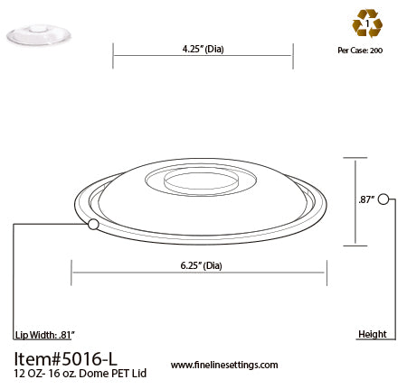 12/16 oz. PET Dome Lid (200/CS)