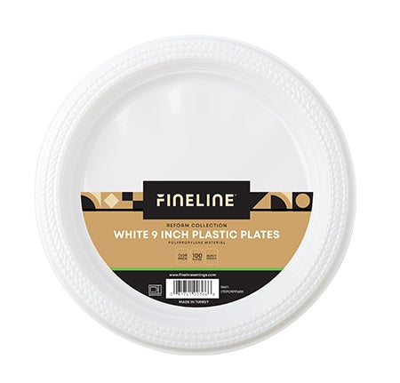 9'' ROUND WHITE PLASTIC PLATE, POLYPROPYLENE (400 PER CASE)