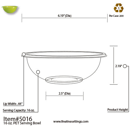 16 oz. Salad Bowl-200/CS (Black, Clear, & Green)