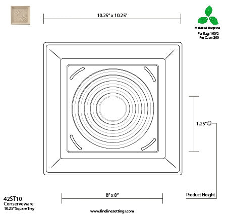 10.25" COMPOSTABLE (PFAS FREE) SQUARE TRAY - 1.2" (200/Case)
