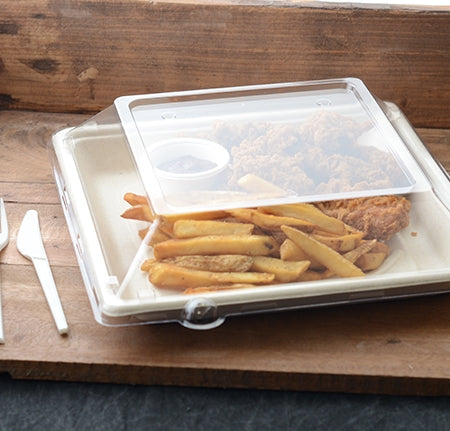 C-Vented Lid For 10.25" Compostable Square Tray - 1.2" (200/Case)