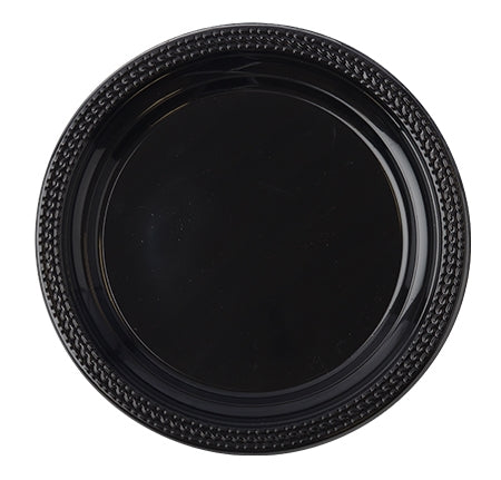 9'' ROUND BLACK PLASTIC PLATE, POLYPROPYLENE (400 PER CASE)
