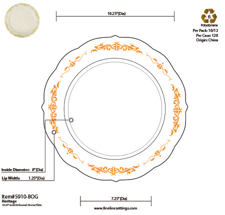 10" Heritage Collection Dinner Plates (120 Plates Per Case)
