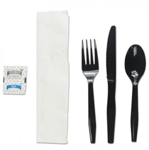 Cutlery Kit: Heavy Weight Fork, Knife, Teaspoon, Napkin 12x13 & Salt & Pepper (250/CS)